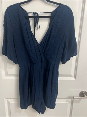 Mi Amore Navy Blue V-Neck Tie-Back Romper